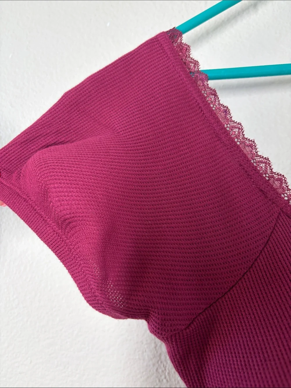 Lace-Trim Short Sleeve Tee - Raspberry - Picture 5 of 8